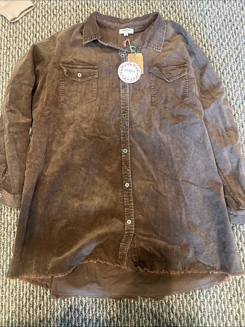 Umgee Brown Corduroy Button-Front Kids Dress